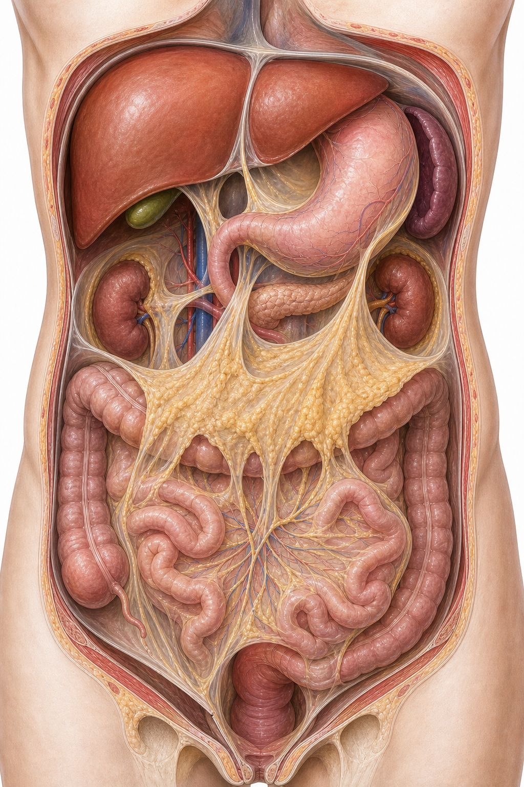 Peritoneal folds and intraperitoneal versus retroperitoneal relationships