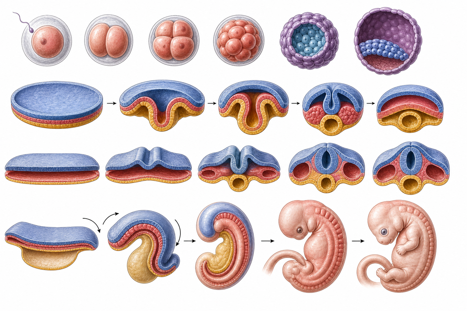 Gastrulation, neurulation, and embryonic folding sequence