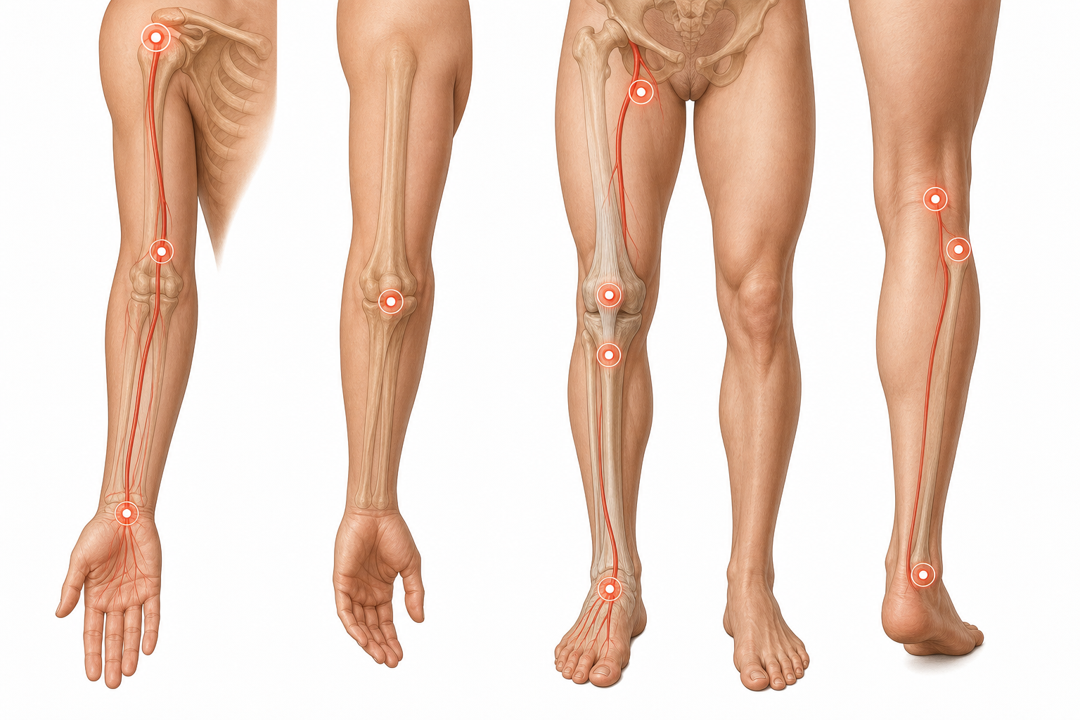 Upper- and lower-limb surface landmarks and pulse-point regions